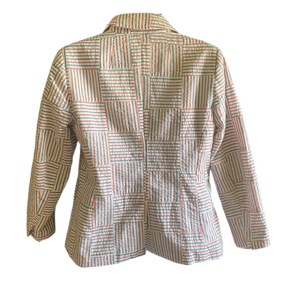 Talbots Seersucker Blazer Patchwork Stripe 3/4 Sleeve Career Jacket 2 - Picture 4 of 7